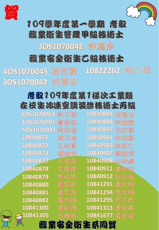 賀!109-1本系證照考取名單